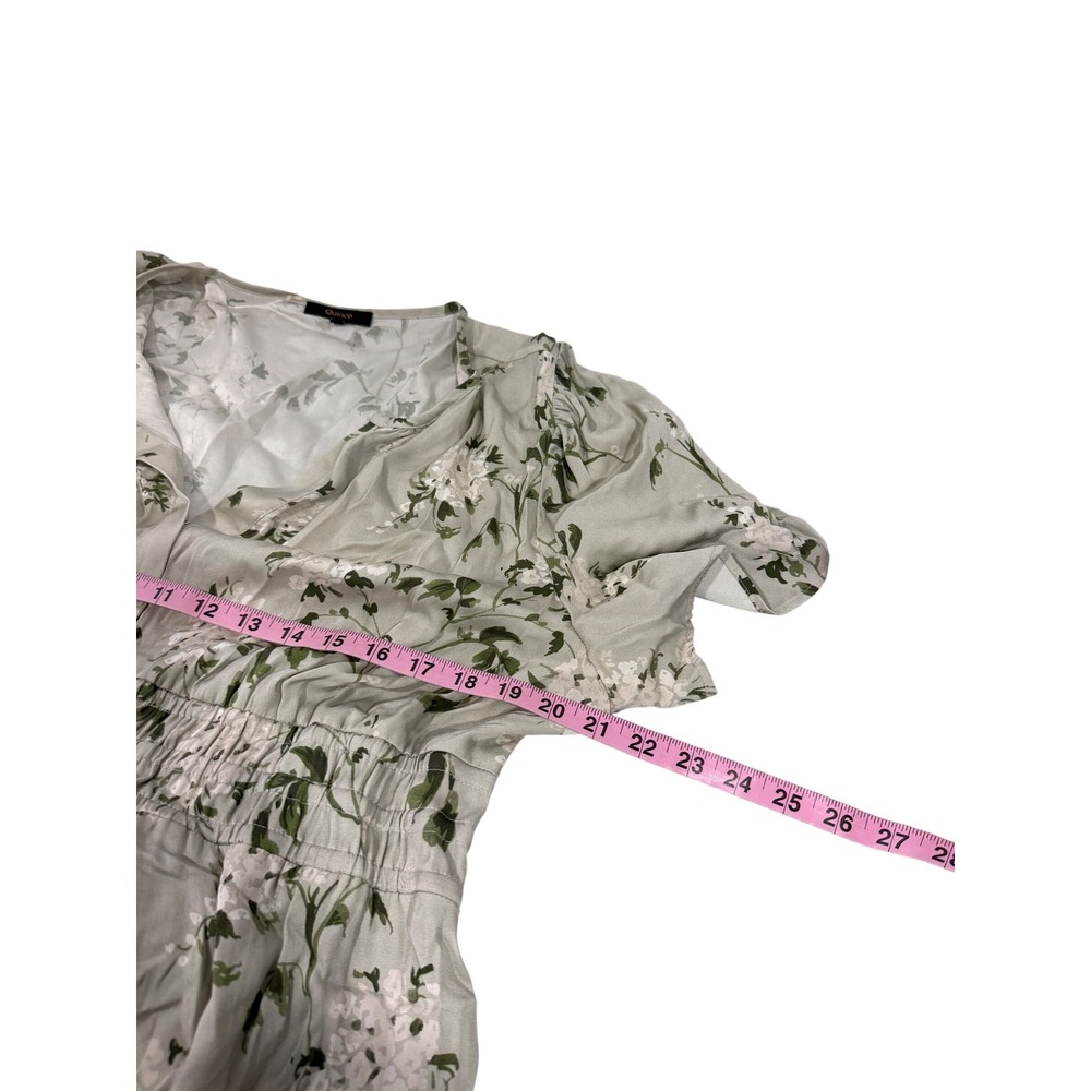 Quince Washable Silk Floral V-Neck Smocked Waist Tiered Midi Dress Green XL - Picture 7 of 7